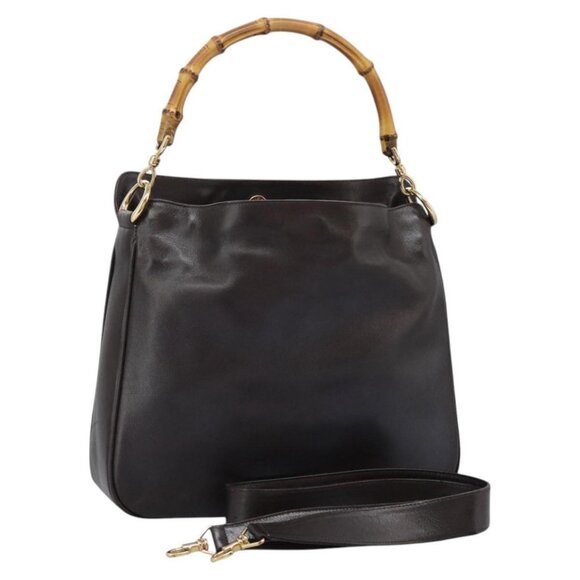 GUCCI Bamboo Hand Bag Leather Dark Brown Gold 001 3444 1638 Auth BA1434 - Picture 1 of 16